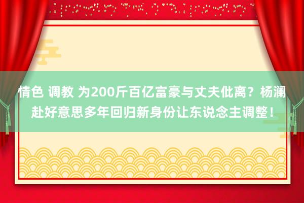 情色 调教 为200斤百亿富豪与丈夫仳离？杨澜赴好意思多年回归新身份让东说念主调整！