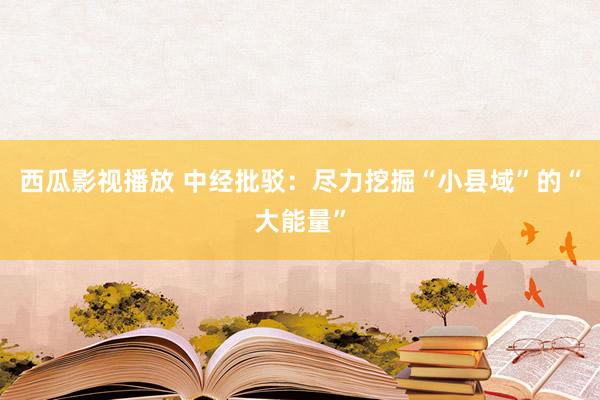 西瓜影视播放 中经批驳：尽力挖掘“小县域”的“大能量”